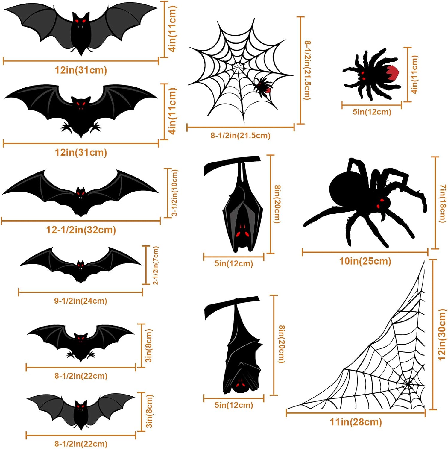 Ivenf Halloween Decorations Window Clings Decor, Large Scary Silhouette Bats Spider Kids School Home Office Accessories Party Supplies Gifts, 6 Sheet 59pcs