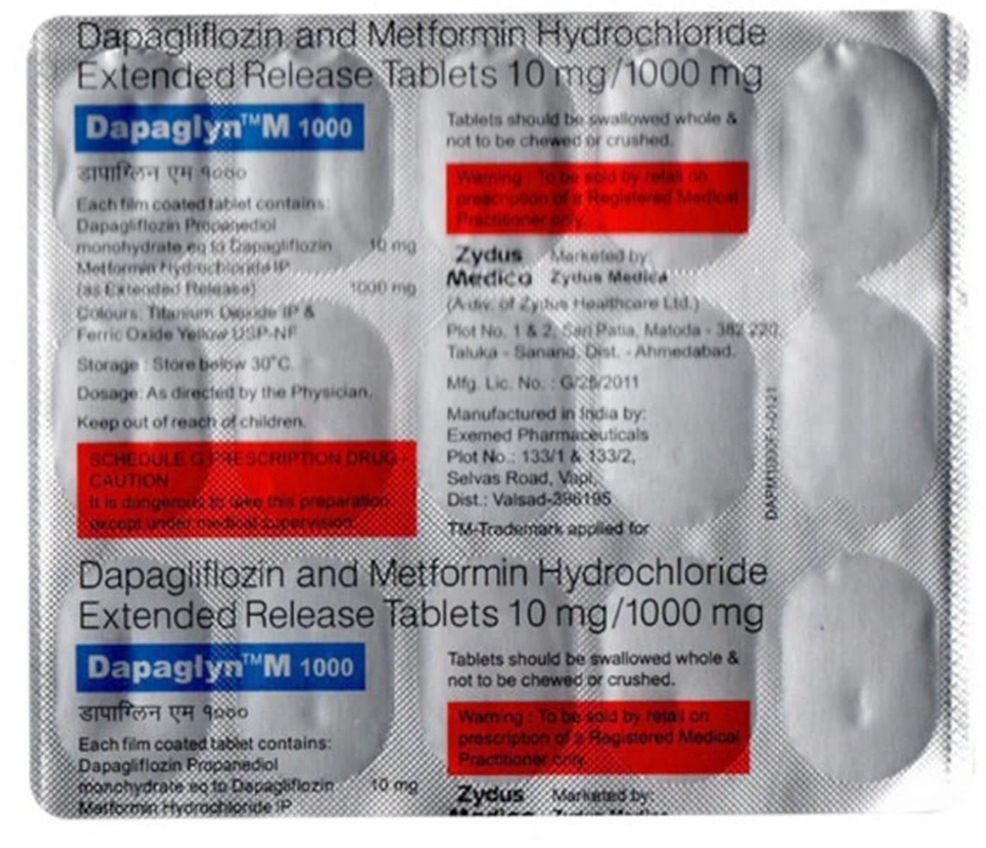DAPAGLYN M 1000 - Strip of 15 Tablets