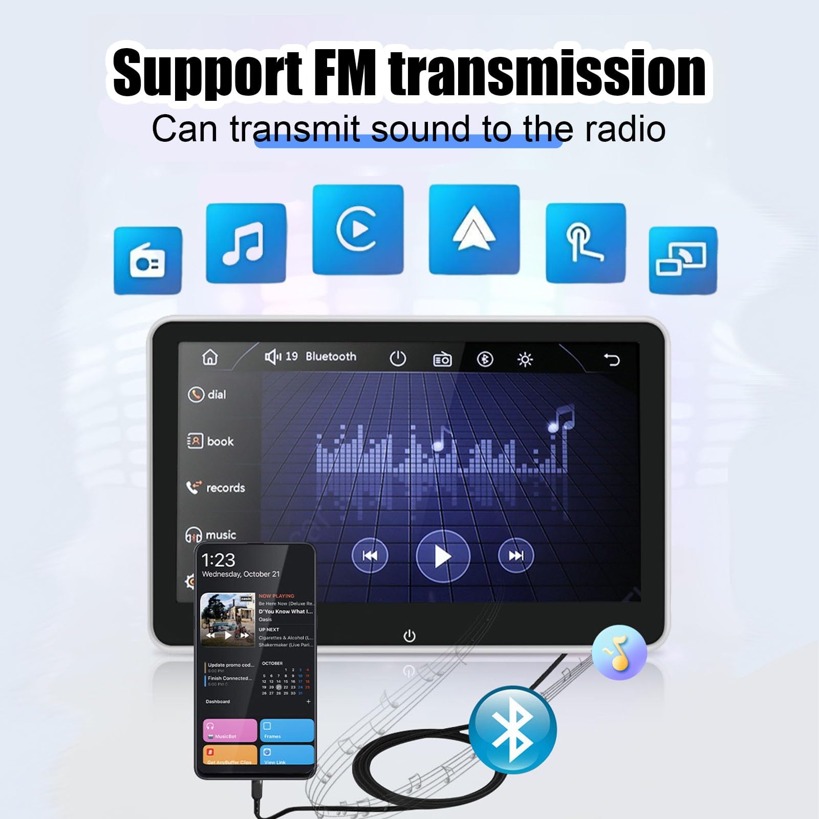 Display Poggiatesta Auto, Lettore Video Poggiatesta Auto, Monitor Con Luce Ambientale, Monitor Auto Senza Fili, Mirroring Monitor Auto(10.1in)