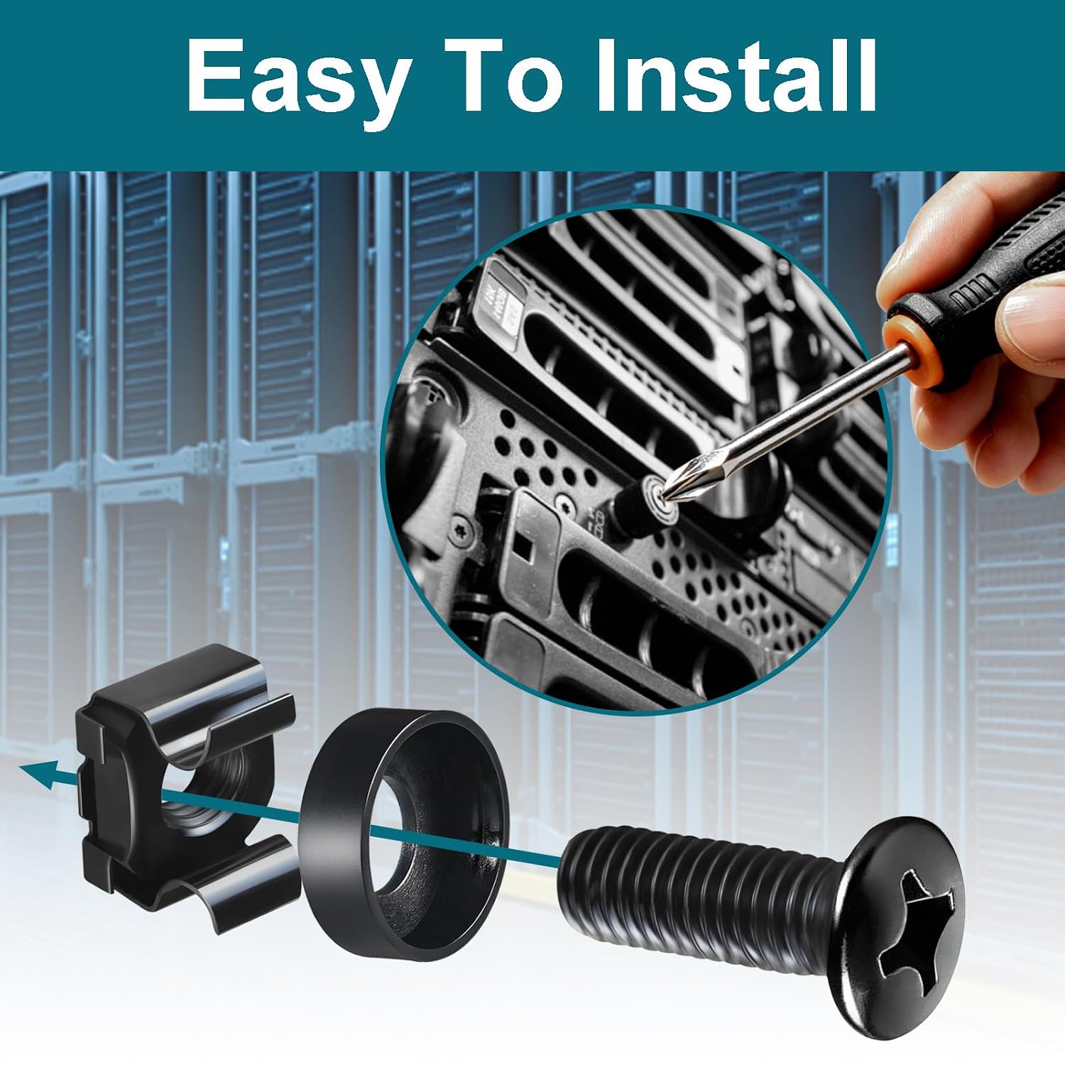 M6 Cage Nuts and Rack Screws Kit, 10-Pack, Rack Mount Cage Nuts