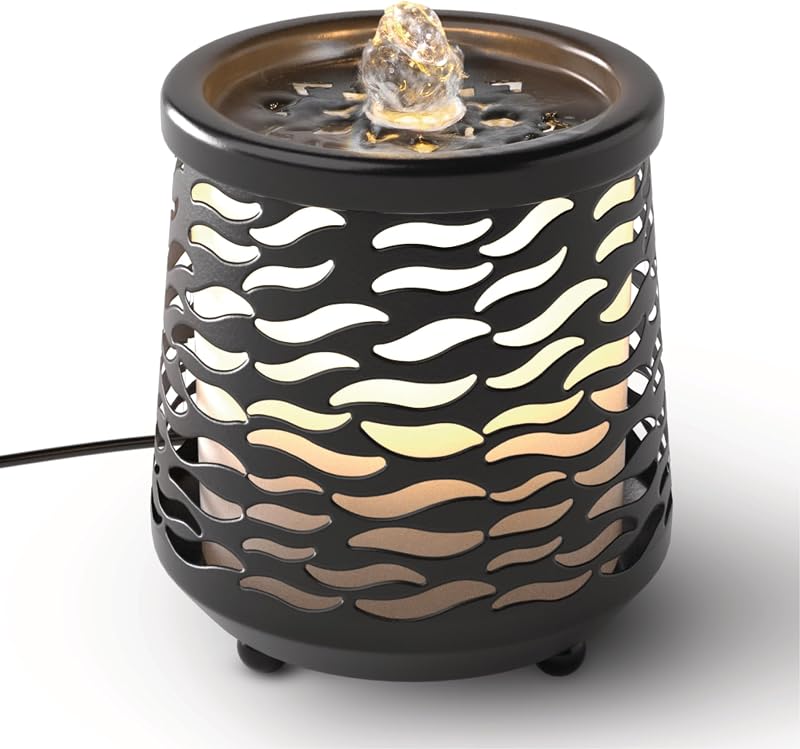 Homedics Indoor Relaxation Fountain with Light & Natural Sound (Black) | Tabletop Water Fountain for Home or Office, Small Indoor Water Fountain with Quiet Pump, Soothing Zen Desktop Decor