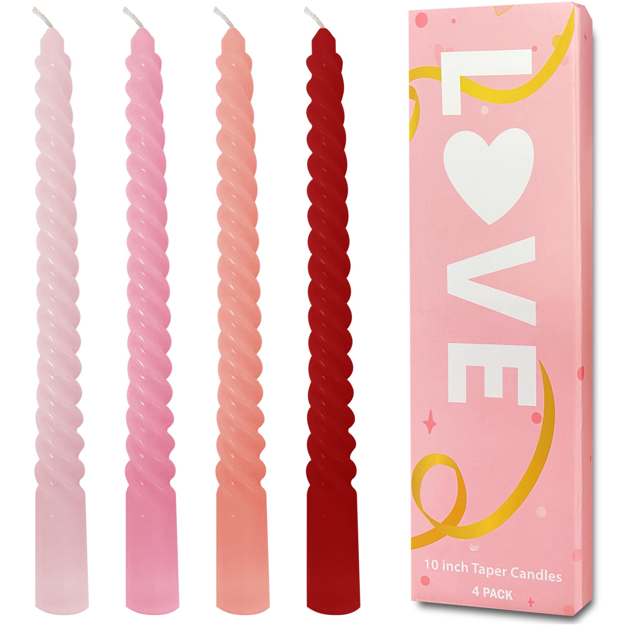 Topsics Spitzkerzen 4 Stück Rote Farbverlauf Kerzenset, geruchlose Spiralkerzen, 25cm spiralförmige Stabkerzen