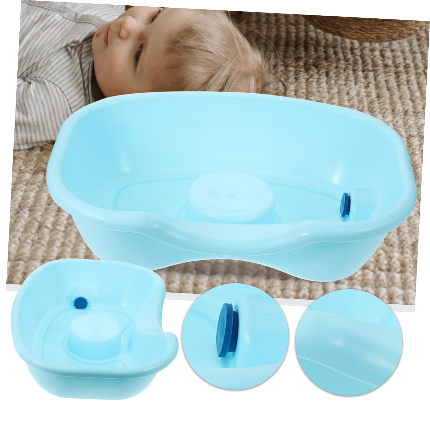 FRCOLOR Bacinella Lavacapelli Portatile in Plastica per Anziani e Letto, Lavaggio Chioma da Sdraiato Supporto per Collo e Spalle, Vaschetta Shampoo per Casa e Ospedale