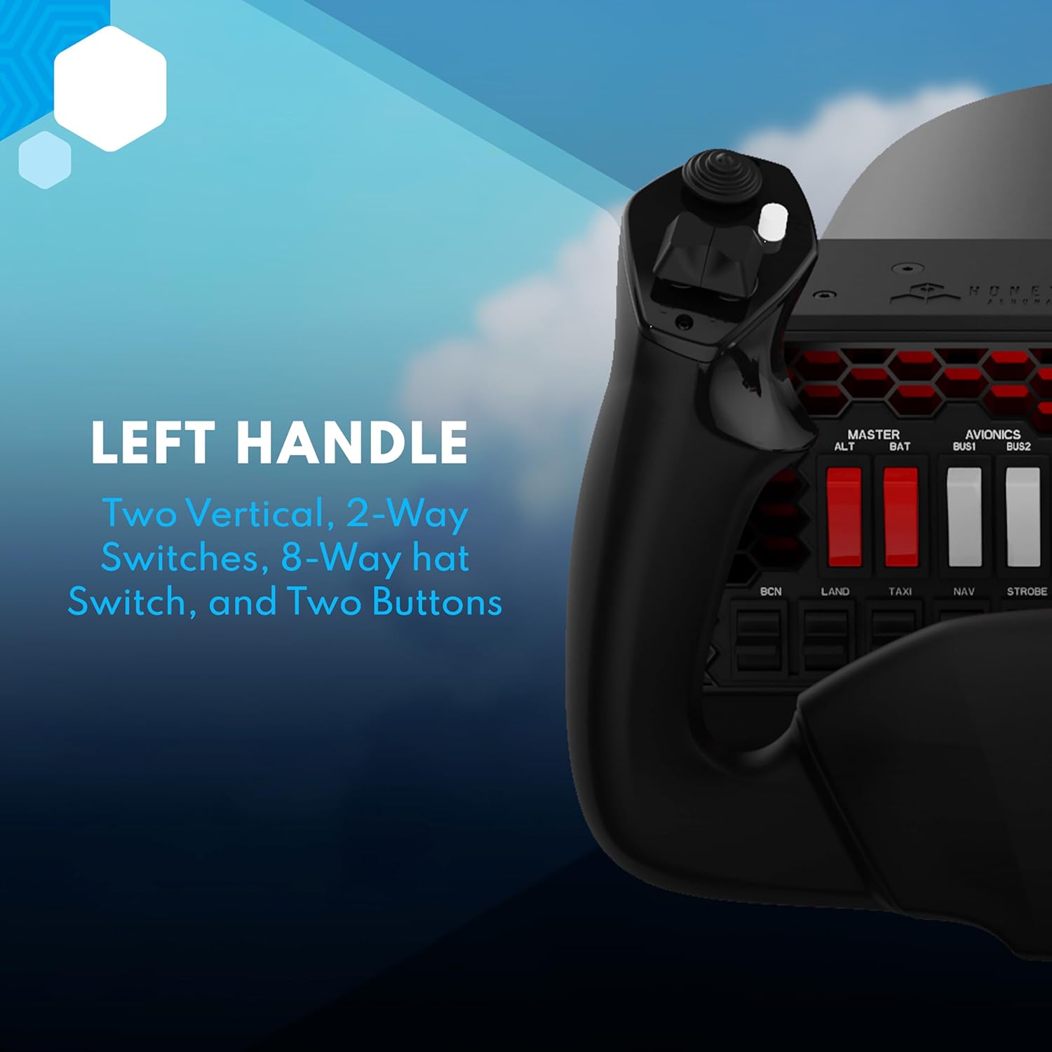 Honeycomb Alpha Flight Controls XPC — Flight Simulator Yoke w/ 180° Rotation, Hall Effect Sensors, Switch Panel, Ignition Switch, Fully-Equipped Handles — Compatible w/Xbox and PC