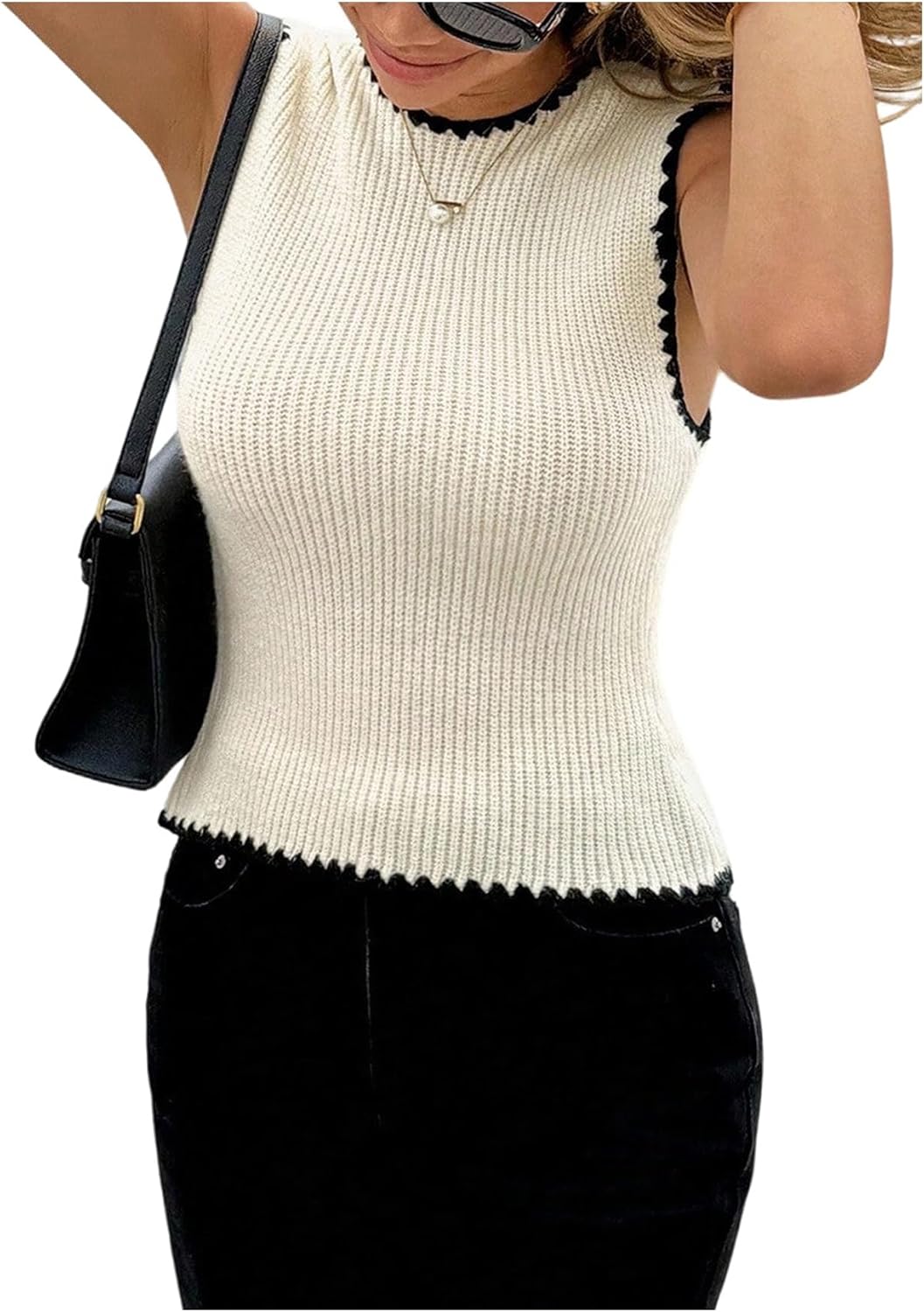 Floerns Women's Cute Sweater Vest Sleeveless Crewneck Knitted Bow Tie Back Pullover Tank Tops - Image 2