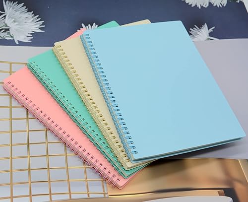 Miniatura 5 de Yansanido Cuaderno de espiral, 4 unidades, 10.5 x 7.45 pulgadas, tapa dura de plástico grueso B5 de 0.276 in, con rayas universitarias, 4 colores,