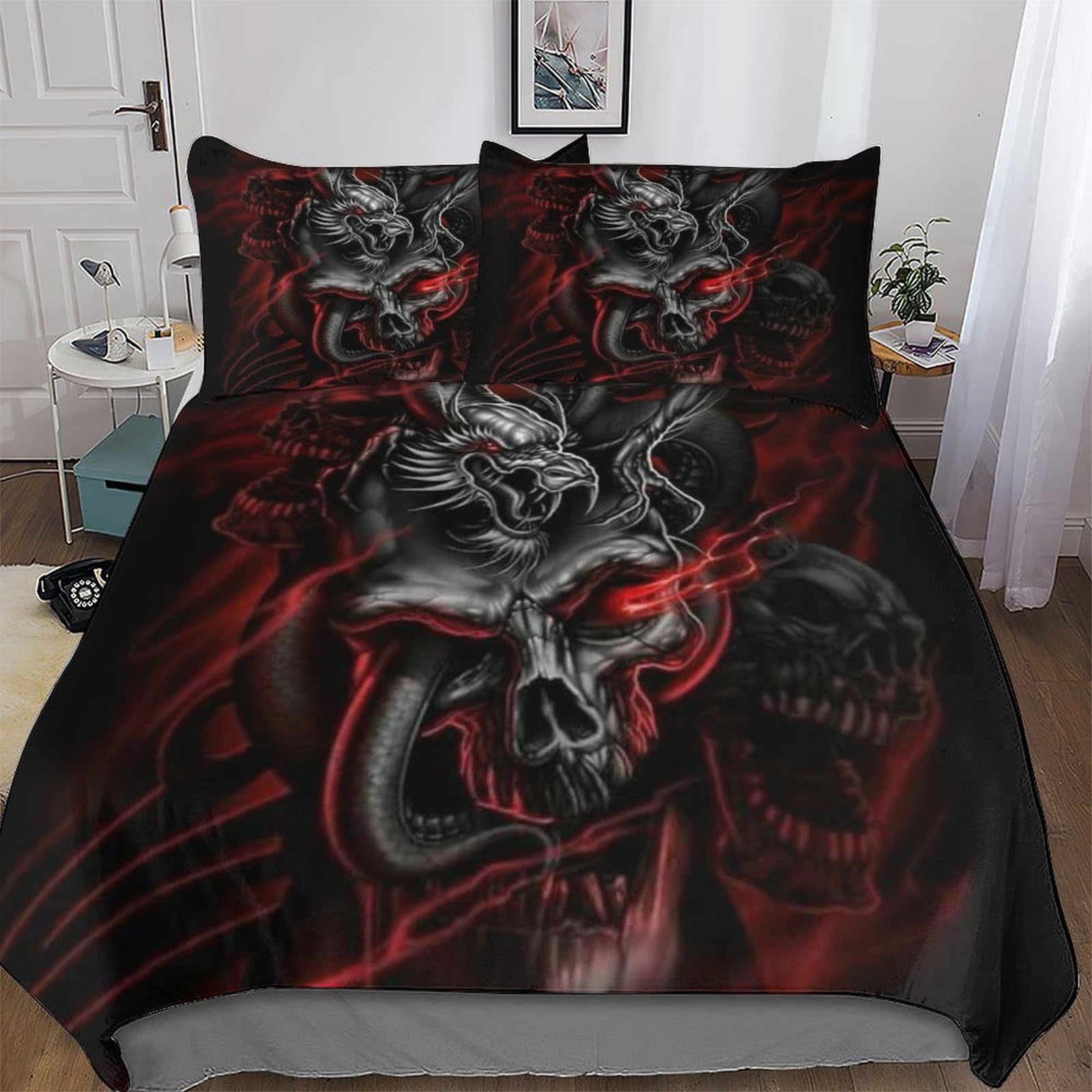 Pazzk Boys Gothic, Skeleton-11 Gothic, Skeleton 3D Duvet Cover Set Microfiber Bedding Set Quilt Cover 2 Pieces With Zipper Closure And Pillowcases For Girls And Teenagers Comforter Cover Double (200X200cm)