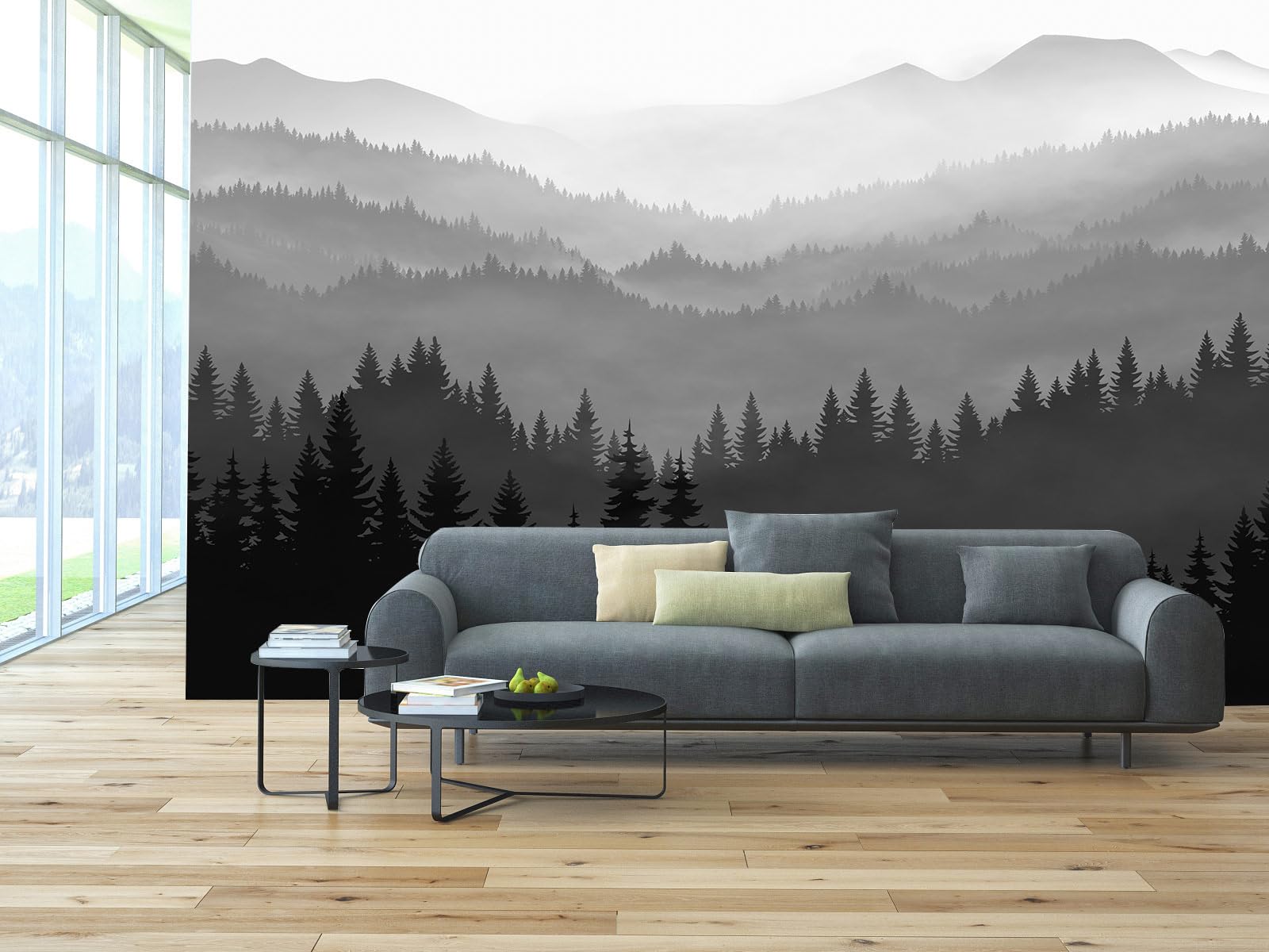 Condition photo showing New/Like New for wfbhua-black and white forest mountain wallpaper gray woodland nature landscape wall paper mural for bedroom living room(not peel and stick)