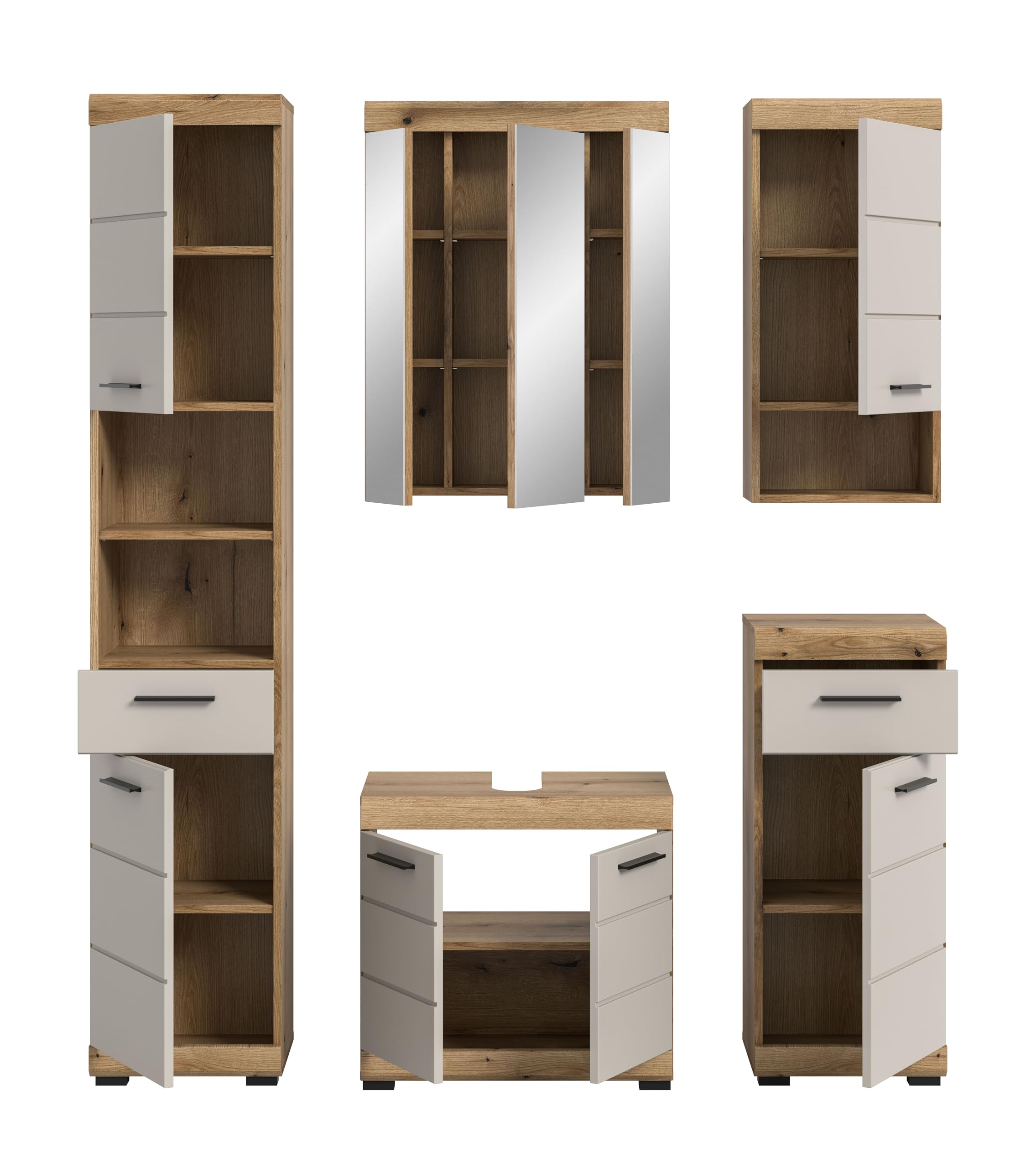 xonox.home – Badkombination Scout 164x191x34 cm in Evoak Oak und Kaschmir Nachbildung matt – Breites Badmöbel-Set mit klarer Formensprache – modern – Bild 3