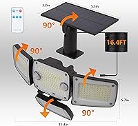Vista 6 de Solar Outdoor Lights, Motion Sensor Security Lights with Remote Control, 3000LM 4 Heads LED Flood Lights, IP65 Waterproof Wall Lights for Patios