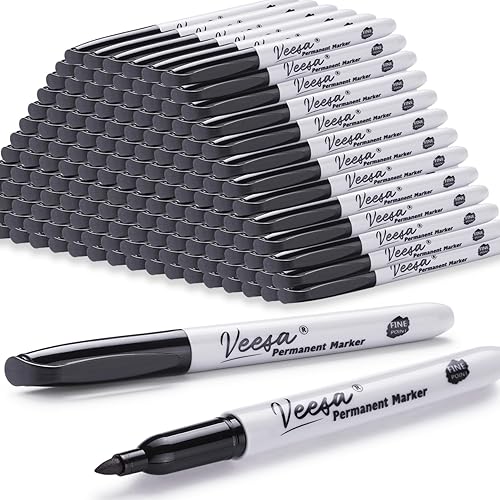 Miniatura 1 de VEESA Marcadores permanentes a granel, paquete de 100 marcadores permanentes de punta fina negra, impermeables, de secado rápido, resistentes a la