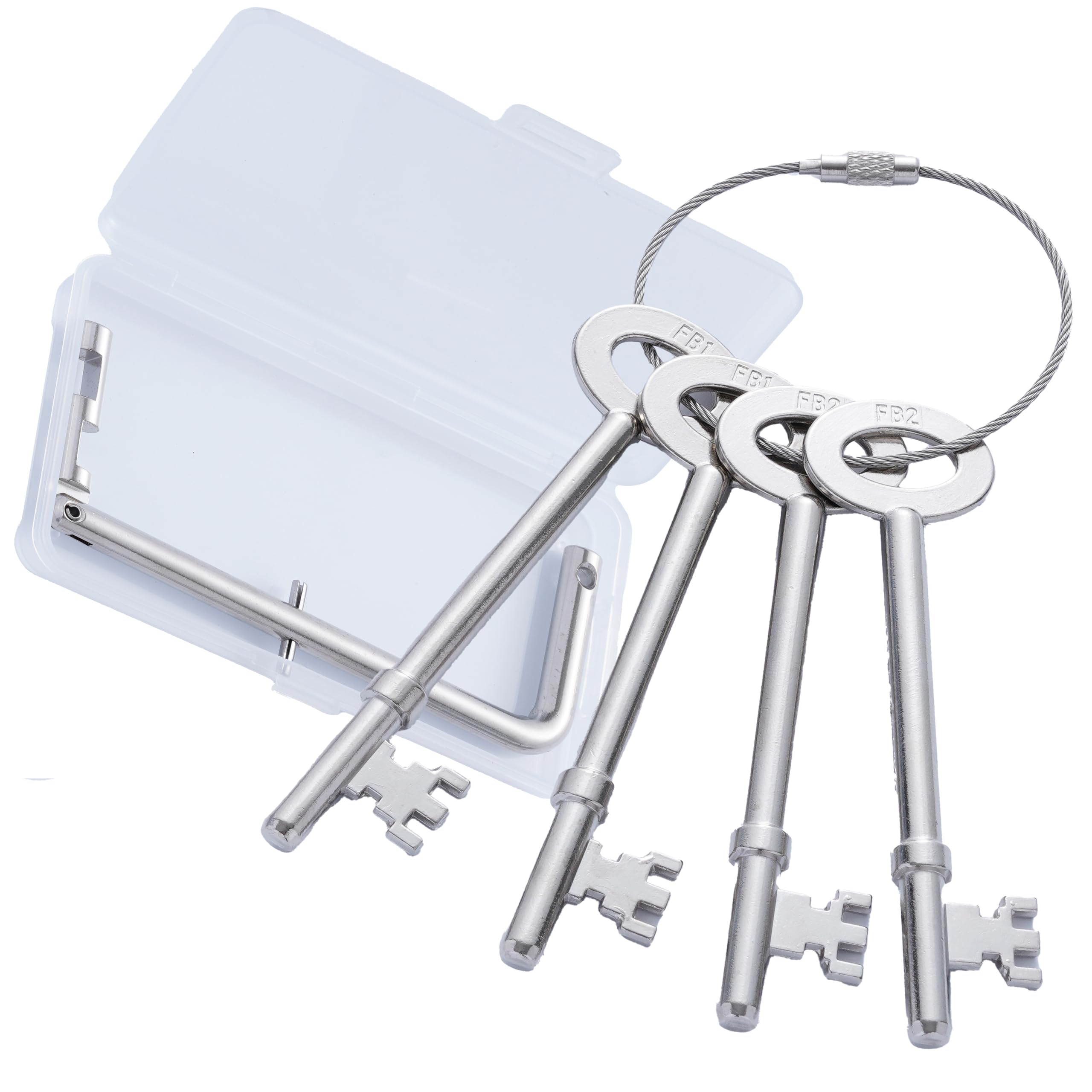 2pcs FB1 & 2pcs FB2 Keys + 1pcs Fire Brigade Drop Keys,Complete Emergency Access Kit with Transparent Case & Rotary Keychain