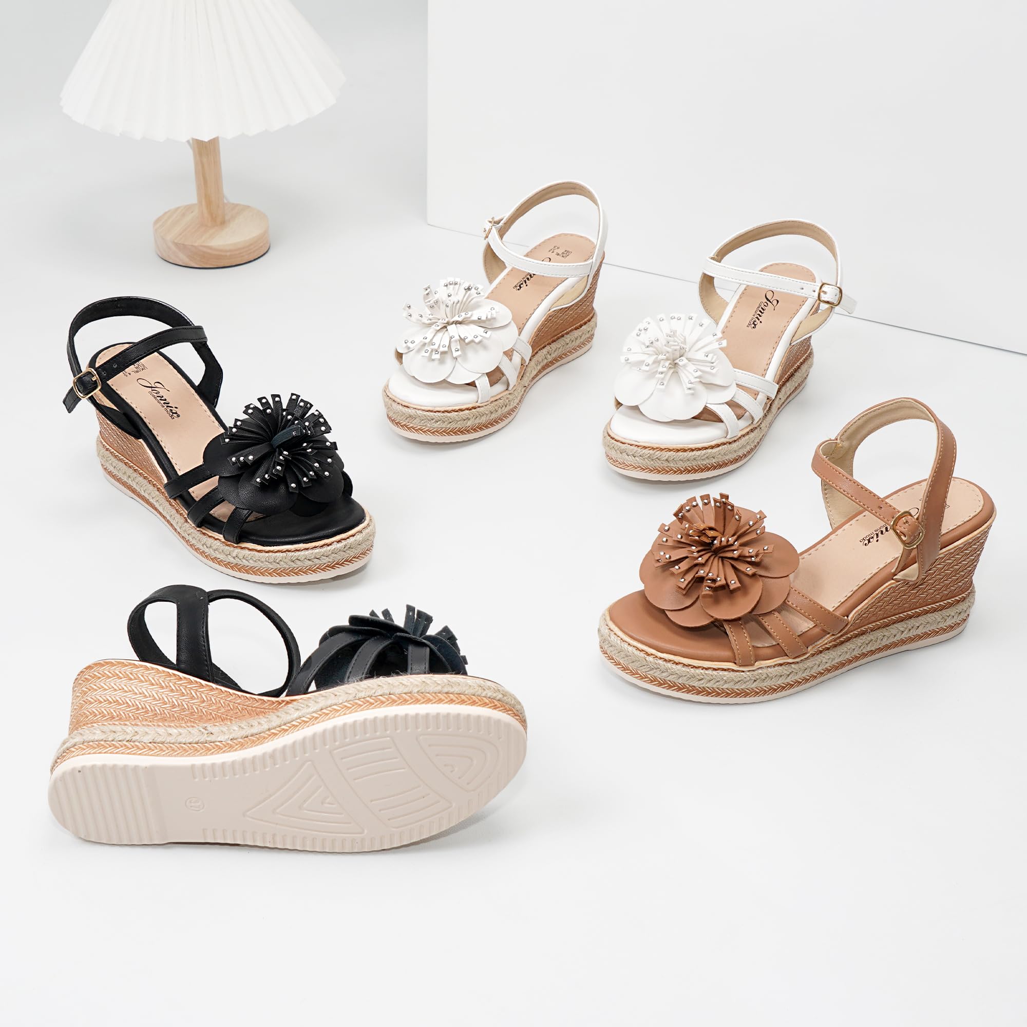 JOMIX Damen Sandalen Blume Sommer Elegant Keilsandalen Sandaletten Espadrilles Plateau Wedges Sandals mit Absatz Bequem Strand Sommersandalen