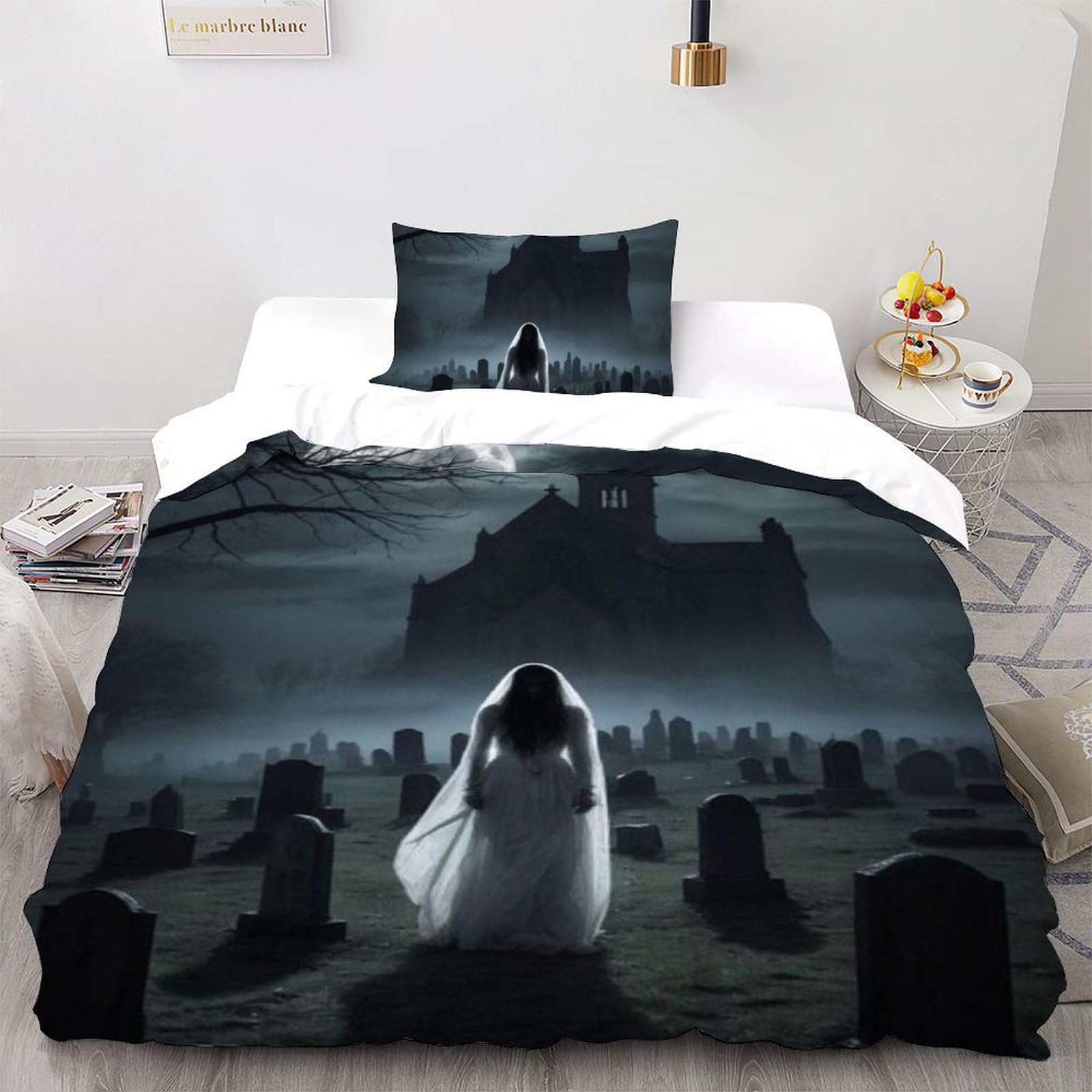 Housse de couette 135x200cm microfibre lit single avec fermeture éclair et motif 3D