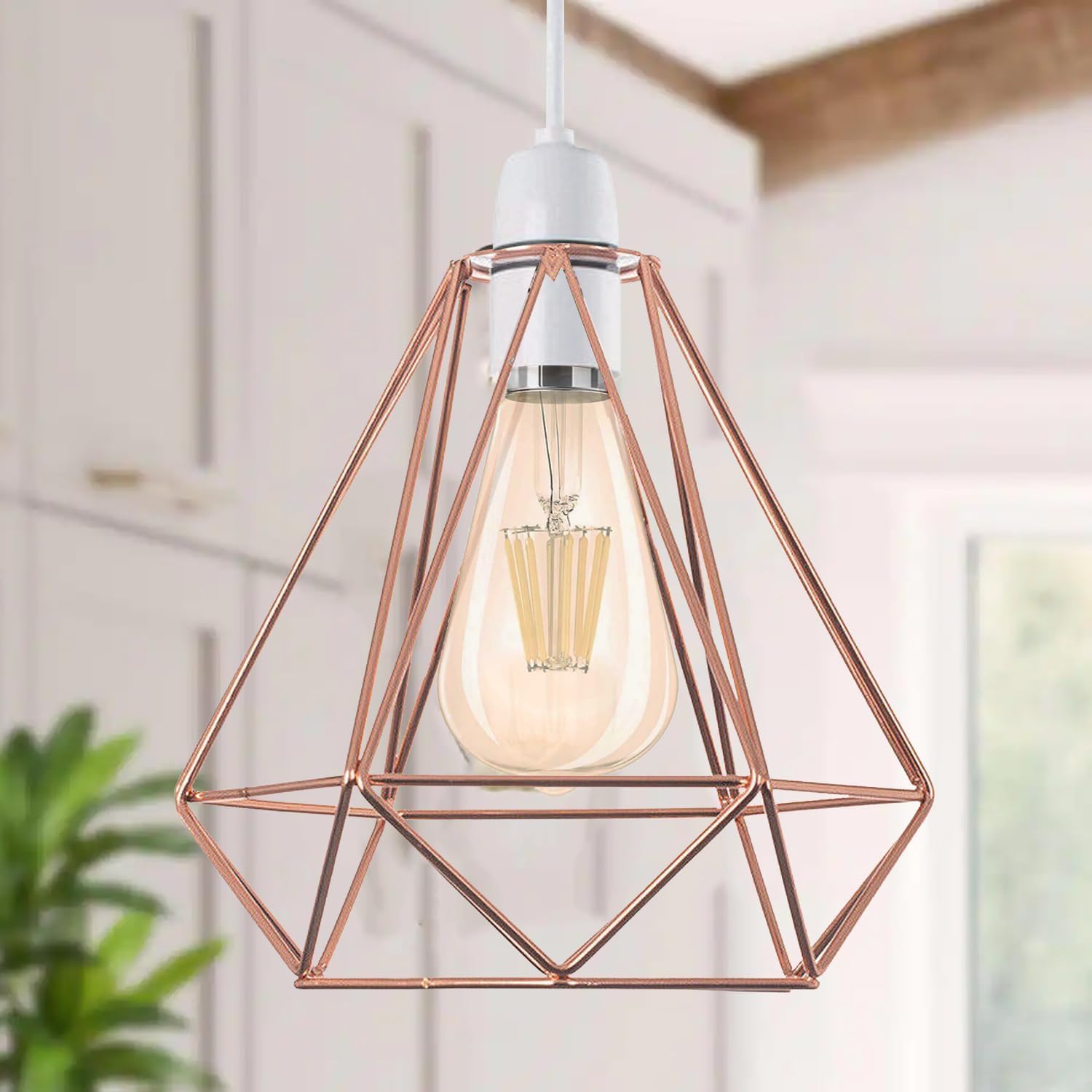 Rose Gold Cage Metal Basket Ceiling Light Shade, Easy to Fit Ceiling Fitting Light Industrial Style Light for Indoor and Metal Basket Pendant Light Shade with lamp Shade Reducer Ring