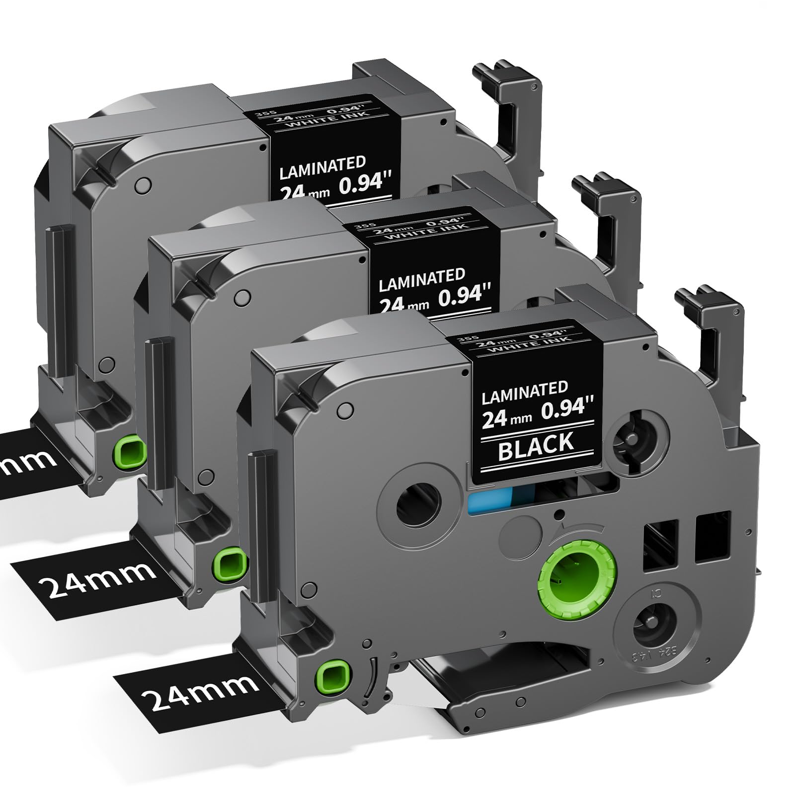 TZe-355 24mm Black Label Tape Replacement for Brother TZe355 1 Inch White on Black TZe 0.94 Compatible with Brother P Touch 24mm Tape for PTD600 PTP710BT PTP700 PT2730, 3-Pack