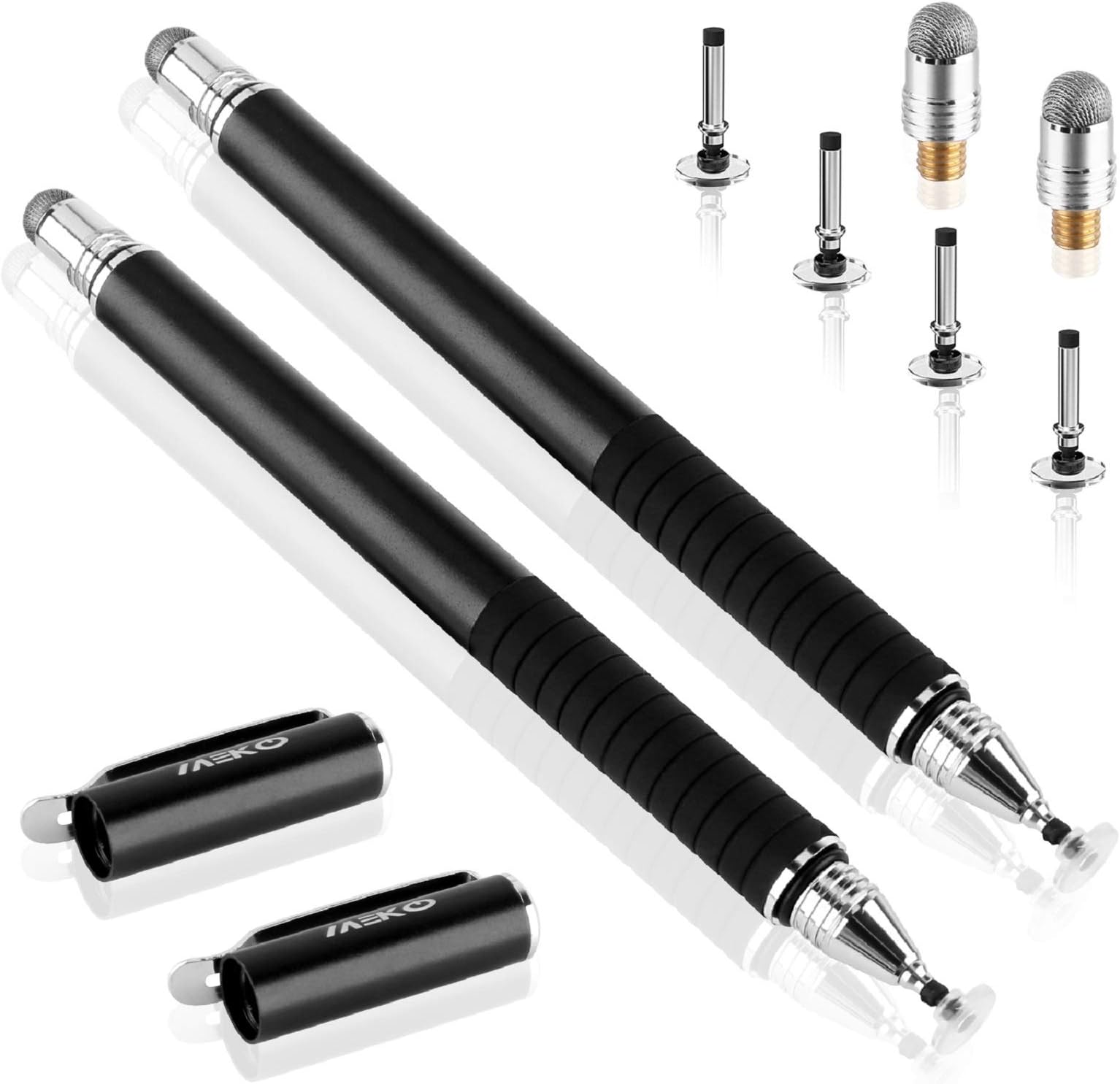 MEKO 2-in-1 Stylus Precision Disc Styli Touch Screen Pen with 3 Replaceable Tips for iPads, Tablets, iPhones, Smartphones, Samsung Galaxy Note/Tab (Black*2)