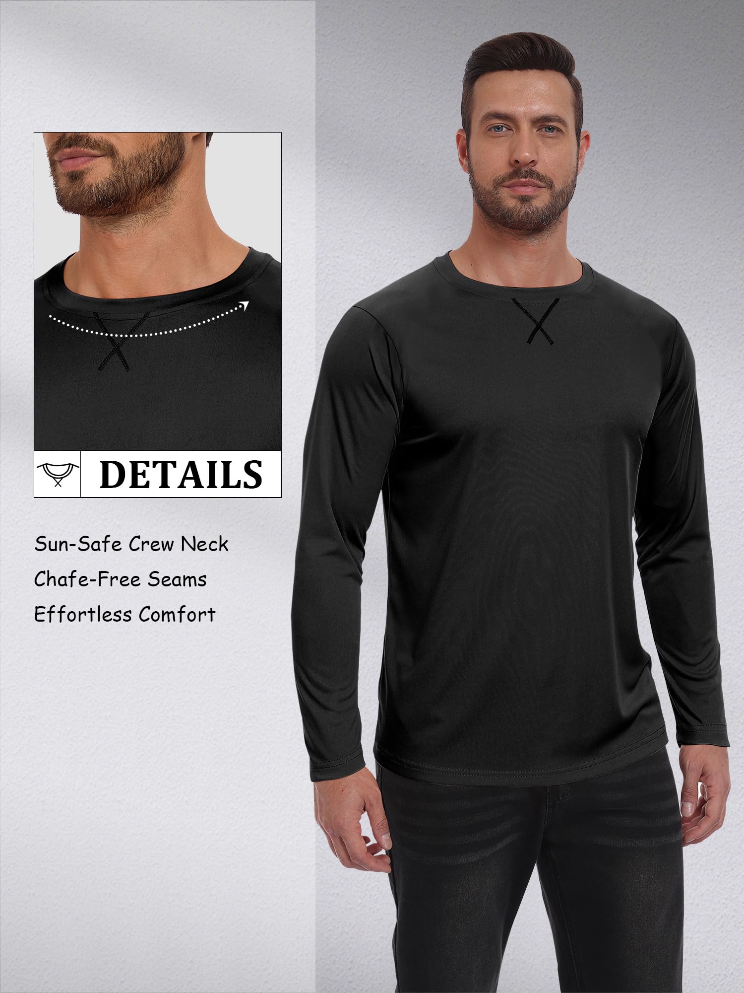 Men's Long Sleeve Sun Protection Shirts UPF 50+ UV Protection Quick Dry Athletic T-Shirt for Hiking Running Surfing - 4