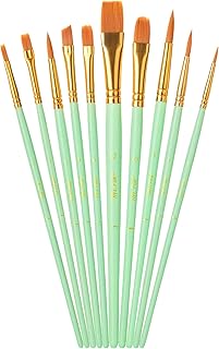 Mr. Pen- Artist Paint Brushes for Acrylic Painting, 10 pcs, Mint Whisper Ergonomic Wooden Handle, Synthetic Bristles in Different Sizes & Shapes, Watercolor Brushes