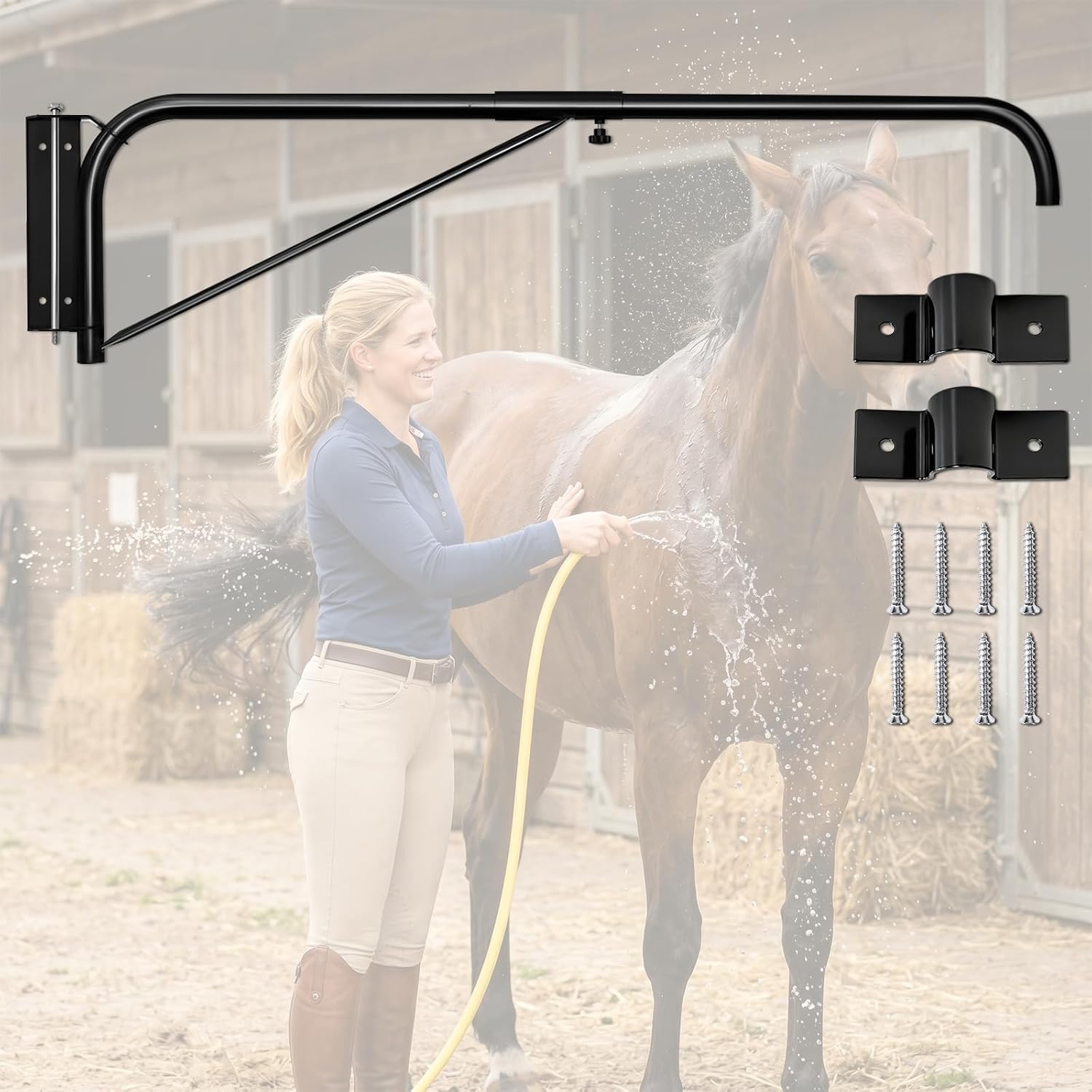 Adjustable Hose Spray Boom, Prevents Hose Tangling & Horse Trampling | Compatible With Standard Hose for Quick Setup. Keeps Area Organized & Safe. Durable Wall-Mounted for Daily Horse Care
