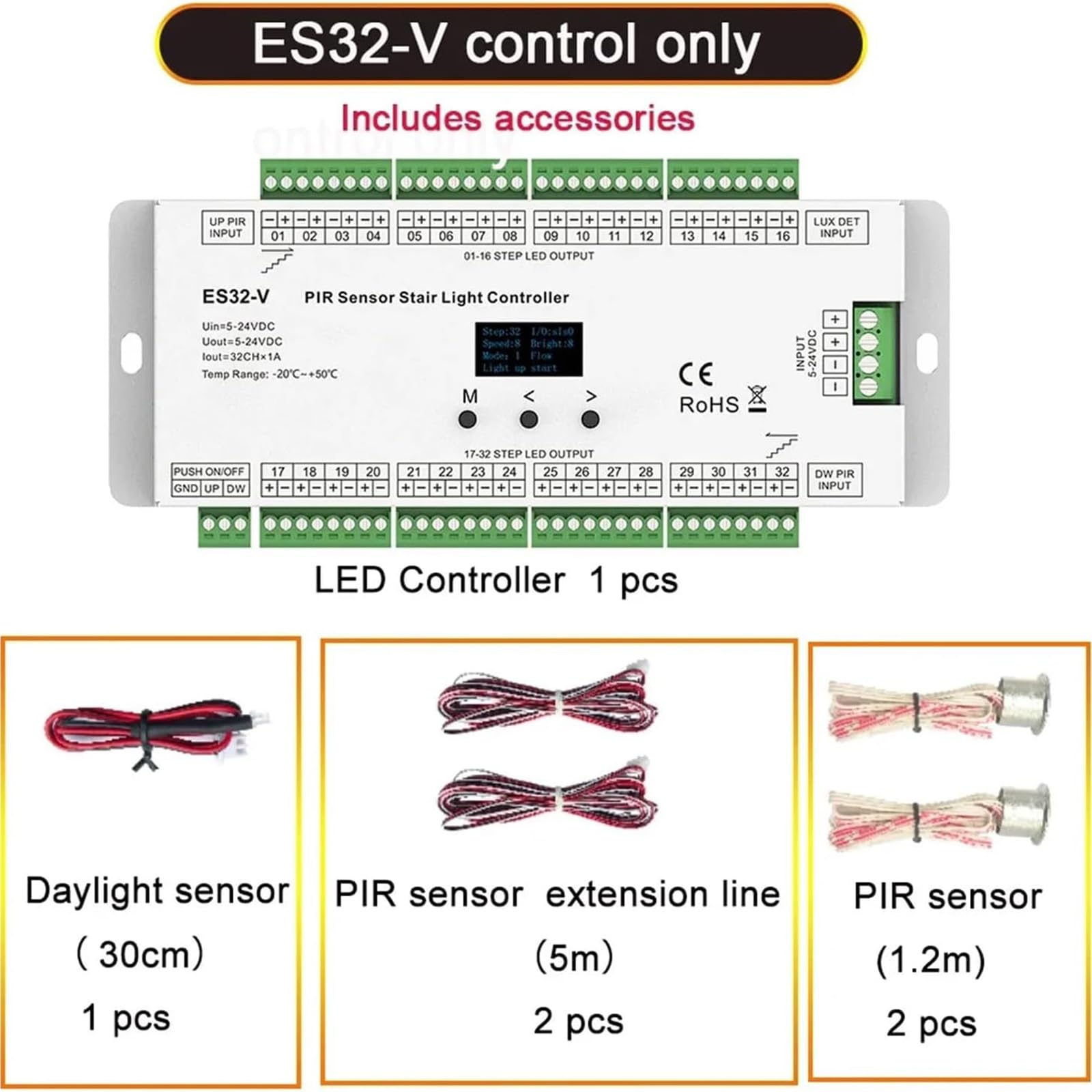 Kit Controller Di Luce Del Sensore Di Movimento a LED, Kit Controller Della Luce Delle Scale,controllo a Infrarossi Di Uscita a 6 Esecuzione Da 32ch,sensore PIR Per Striscia a LED a Pannocchia Singolo