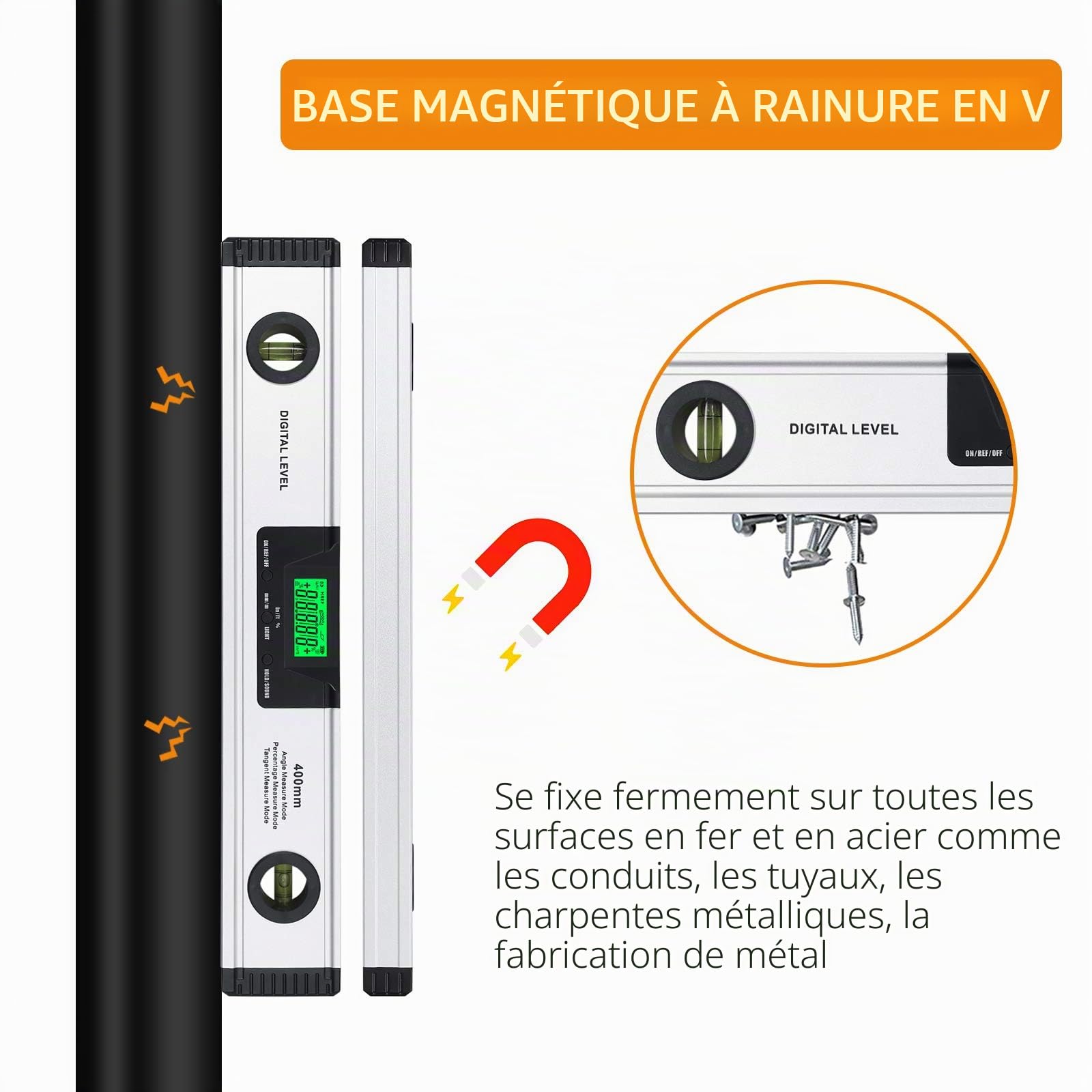 Neoteck 400mm/16inch Niveau à Bulle Numérique avec Indicateur Audio Numérique Spirit Level-Finder Angle en Alliage d'Aluminium avec Base Magnétique Outils de Mesure Angle Jauge Grand Écran LED Clair