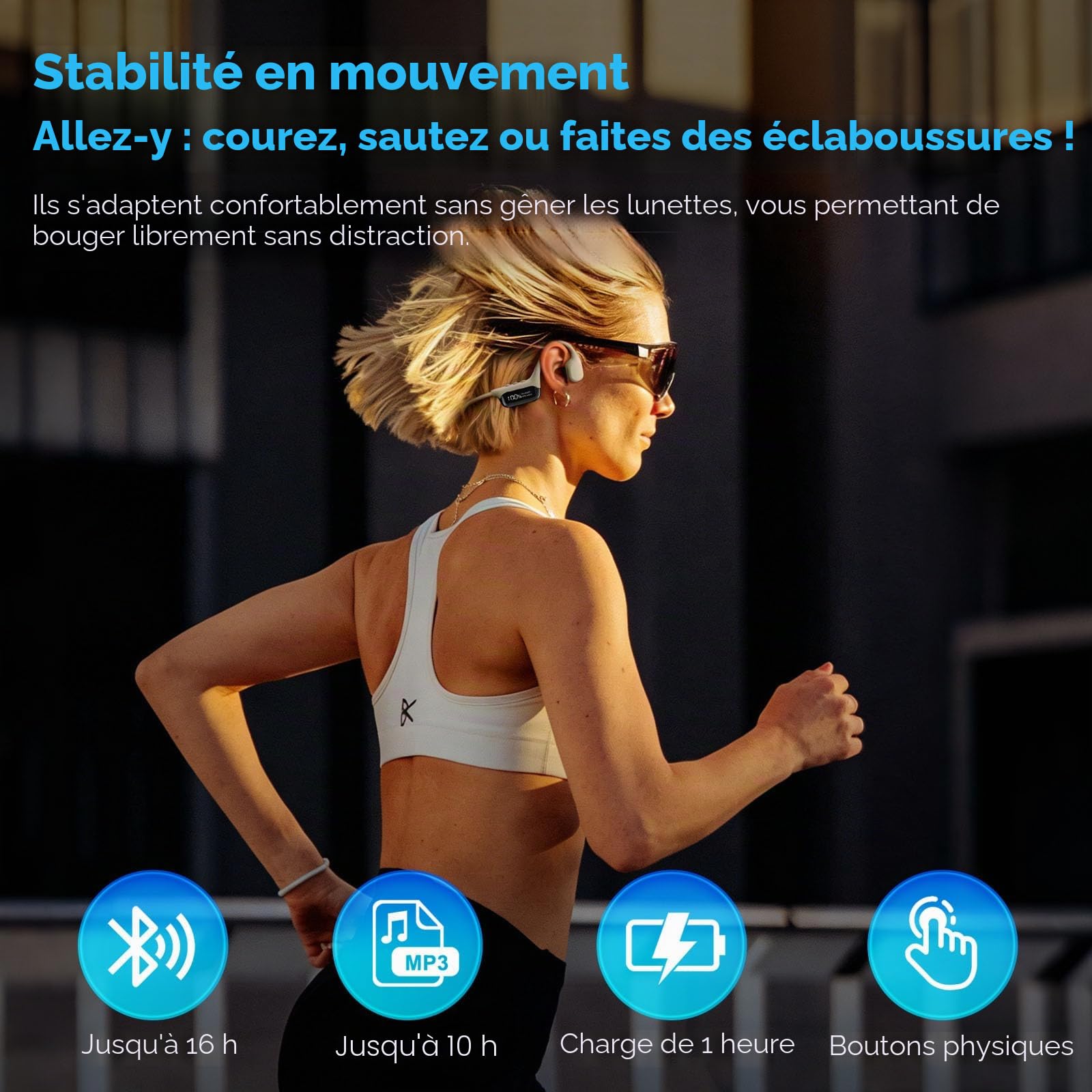 Casque Conduction Osseuse Natation IPX8, MP3 32Go, Bluetooth 5.3 Bleu | Longue autonomie 10h, mémoire extensible, son clair sous l'eau, conception confortable pour sport, course et cyclisme