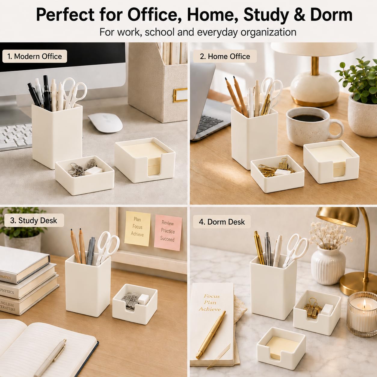 minimaliving ästhetisches Silikon-Schreibtisch-Organizer-Set,3-teilig,modernes Büro-Stifte Organizer mit Stiftehalter,Büroklammern-Ablage,Haftnotizhalter,stilvolle funktionale Büro Organizer(Beige)