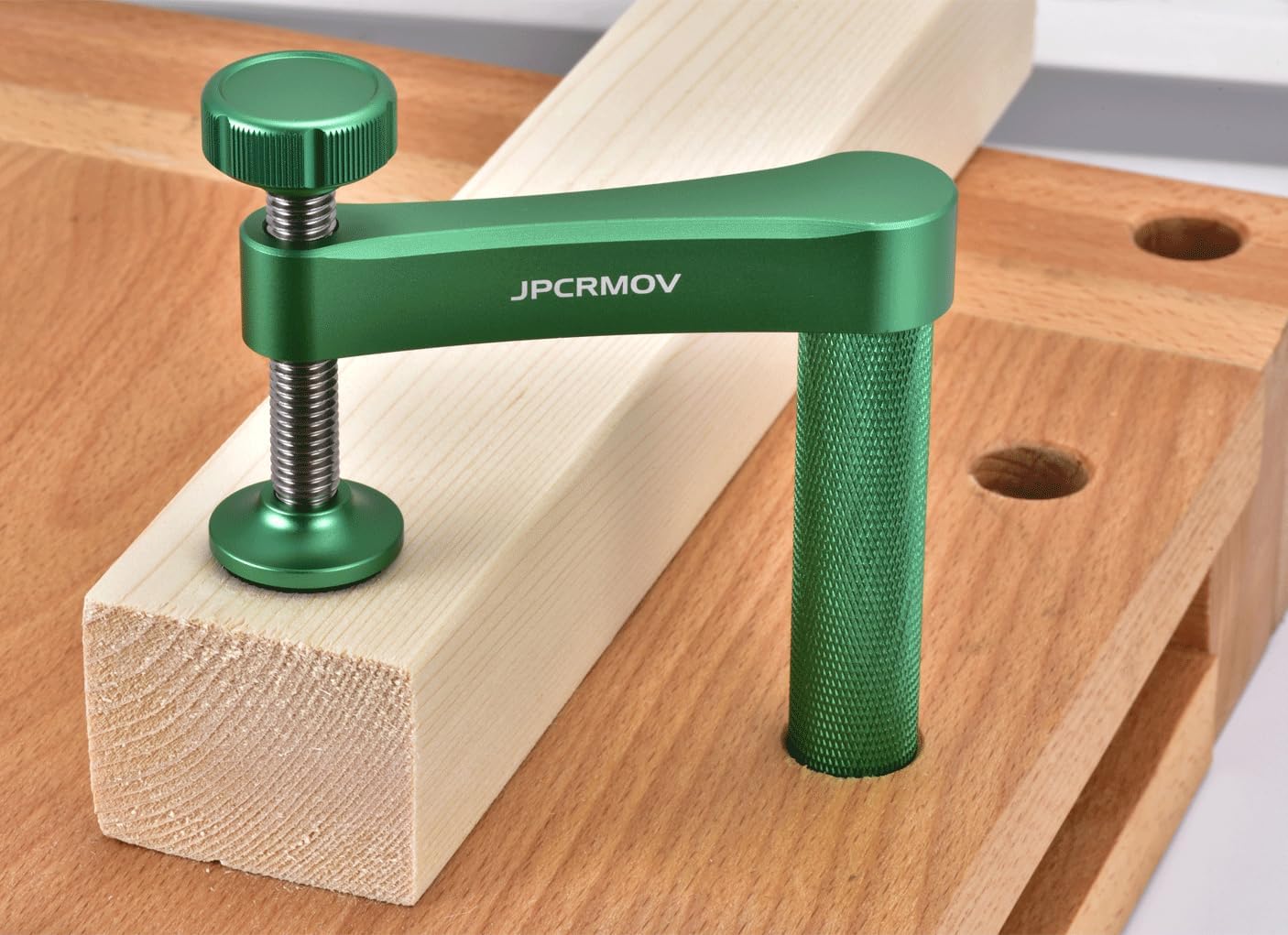 Bench Dog Clamp for 19mm (3/4 Inch) Holes, Heavy-Duty Steel & Aluminum Alloy Fast-Action Hold Down Clamp, One-Hand Quick Release Woodworking Accessories Compatible with MFT Tables (Green)
