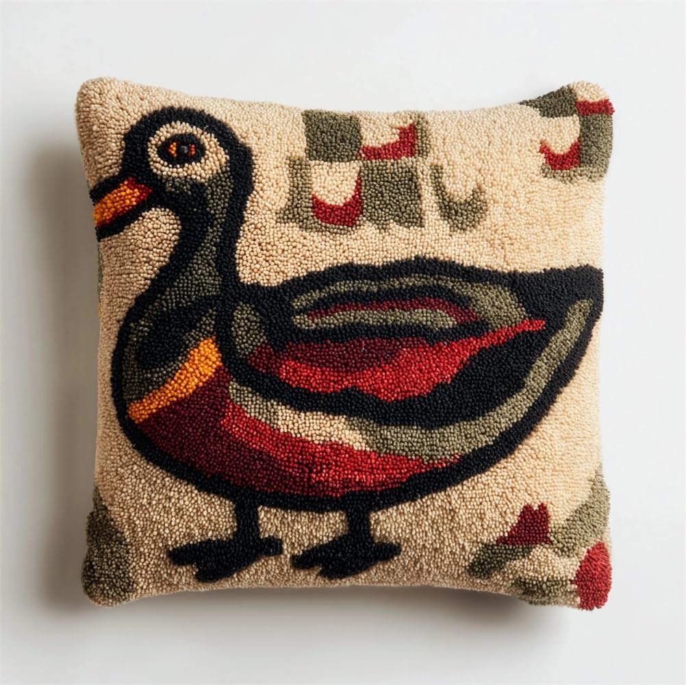 kitphoenix DIY Latch Hook Kits, Black Duck 3D Pillow Materials Package Latch Hook Embroidery Kits Cross Stitch Sofa Cushion Cover with Tool Fit for and Adults 17X17Inch