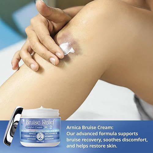 Miniatura 7 de Crema para aliviar moretones con árnica y vitamina K - Fórmula extra fuerte para moretones, decoloración y piel fina - Hidratante de rápida