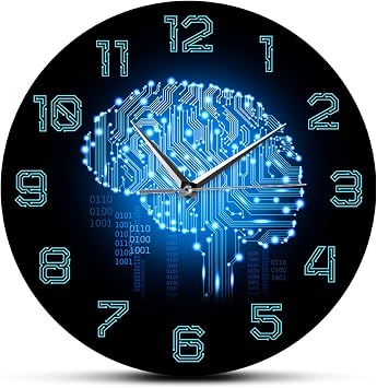 30cm Silent Wall Clock Binary Code Intelligence Brain Morden Wall Clock Computer Room Decor Science and Technology Brain Circuit Board Wall Watch for Modern Home Decor
