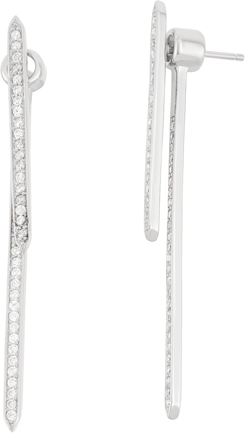 Sterling Silver CZ Double Bar Hanging Earrings