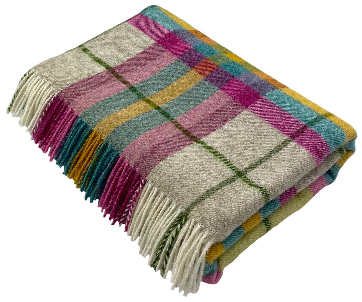 Bronte Falmouth Ivory Pink Multi Colour Luxury Pure Shetland Wool Blanket Throw Made in UK by Moon