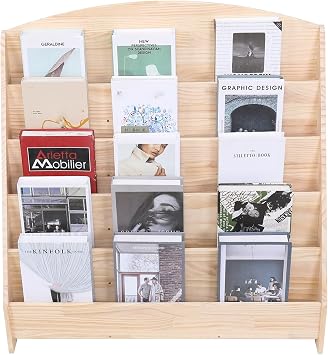 Montessori Toddler Book Shelf Organizer Single Sided Book Rack Display with Toy Storage, Children Baby Classroom Bookshelf, Kids Room bookcases cabinets & Shelves Natural Pine 31