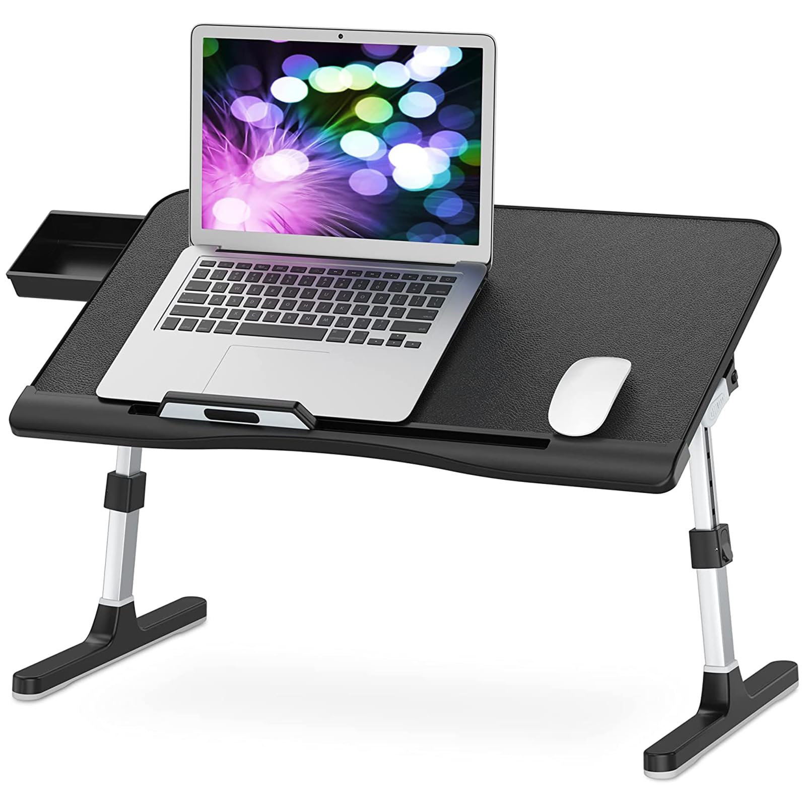 Stand da scrivania del Letto per Laptop Pieghevole Regolabile - Supporto per Notebook Portatile per Lavoro, Lettura, Alimentazione - Altezza e Angolo Regolabili - con cassetto e Tappo