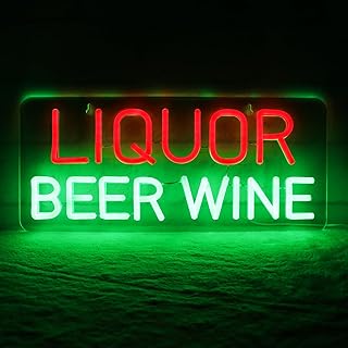 JFLLamp Liquor Beer Wine Neon Signs for Wall Decor Neon Lights for Bedroom Led Business Signs Suitable for Liquor Store Christmas Birthday Party Gift 5V Power Adapter, 16.1 * 7 Inch(Red+Green)