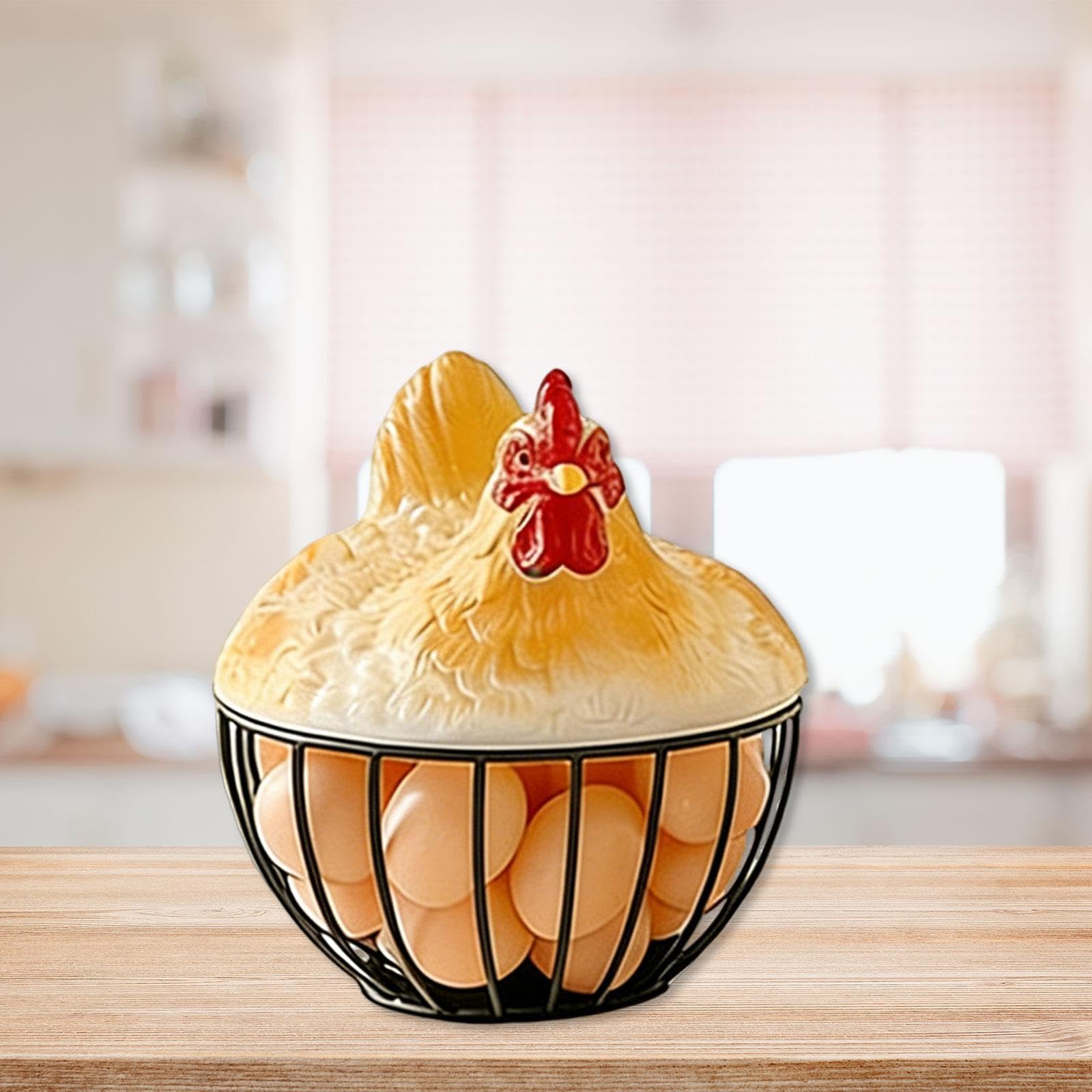 Cesta de Huevos Decorativa con Tapa, Recipiente para Guardar Huevos para El Hogar.