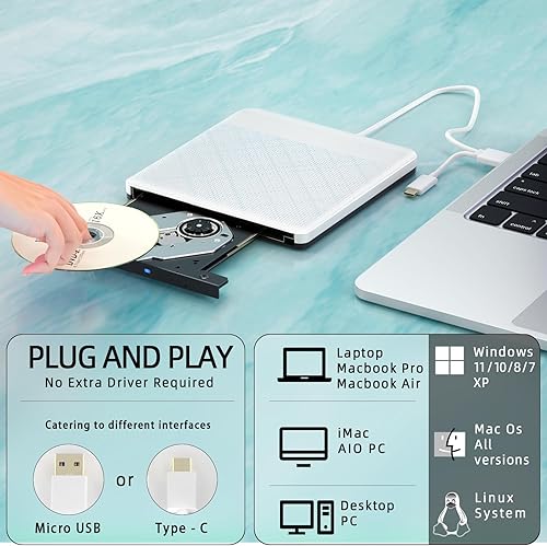 Miniatura 3 de Dainty Unidad externa de CDDVD para portátil Grabadora de CDDVD portátil USB 3.0 Unidad de disco óptico para portátil Mac, reproductor de DVD para