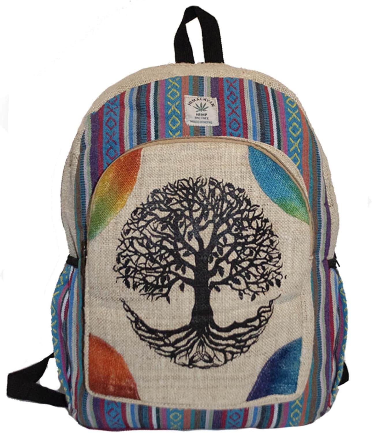 Tree of Life Handmade Hemp Mini Backpack - Multicolor Backpack | Bohemian Hippie Backpack Black, Beige Small