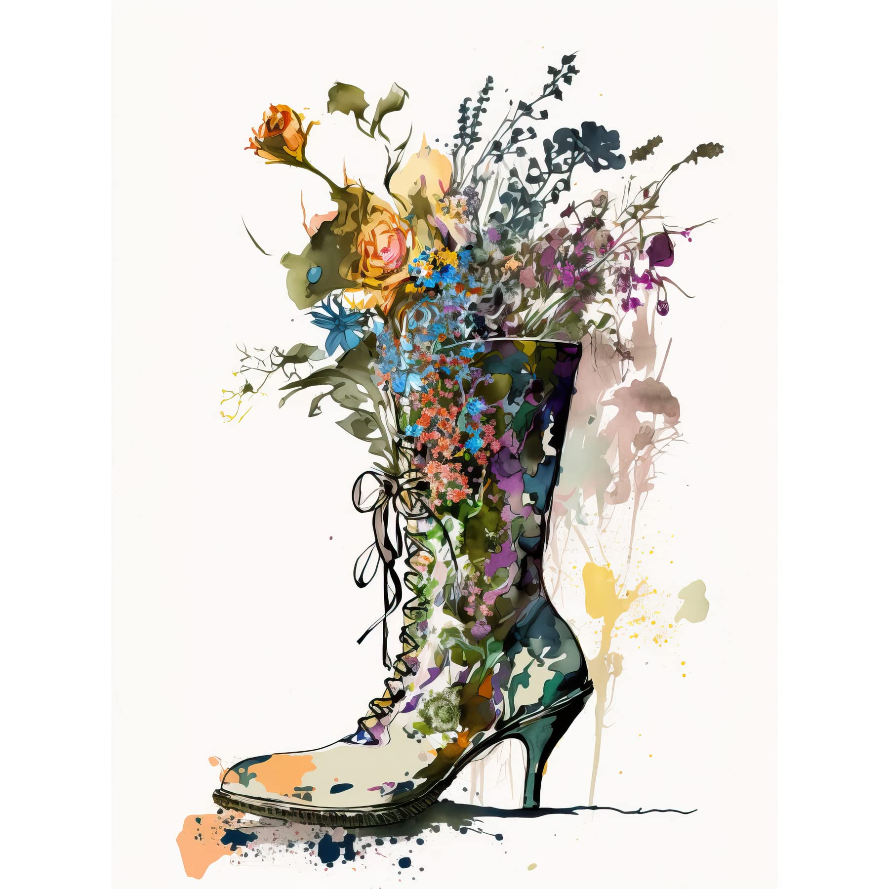 Artery8 Spring Wildflower Bouquet in High Heel Floral Boot Extra Large XL Wall Art Poster Print