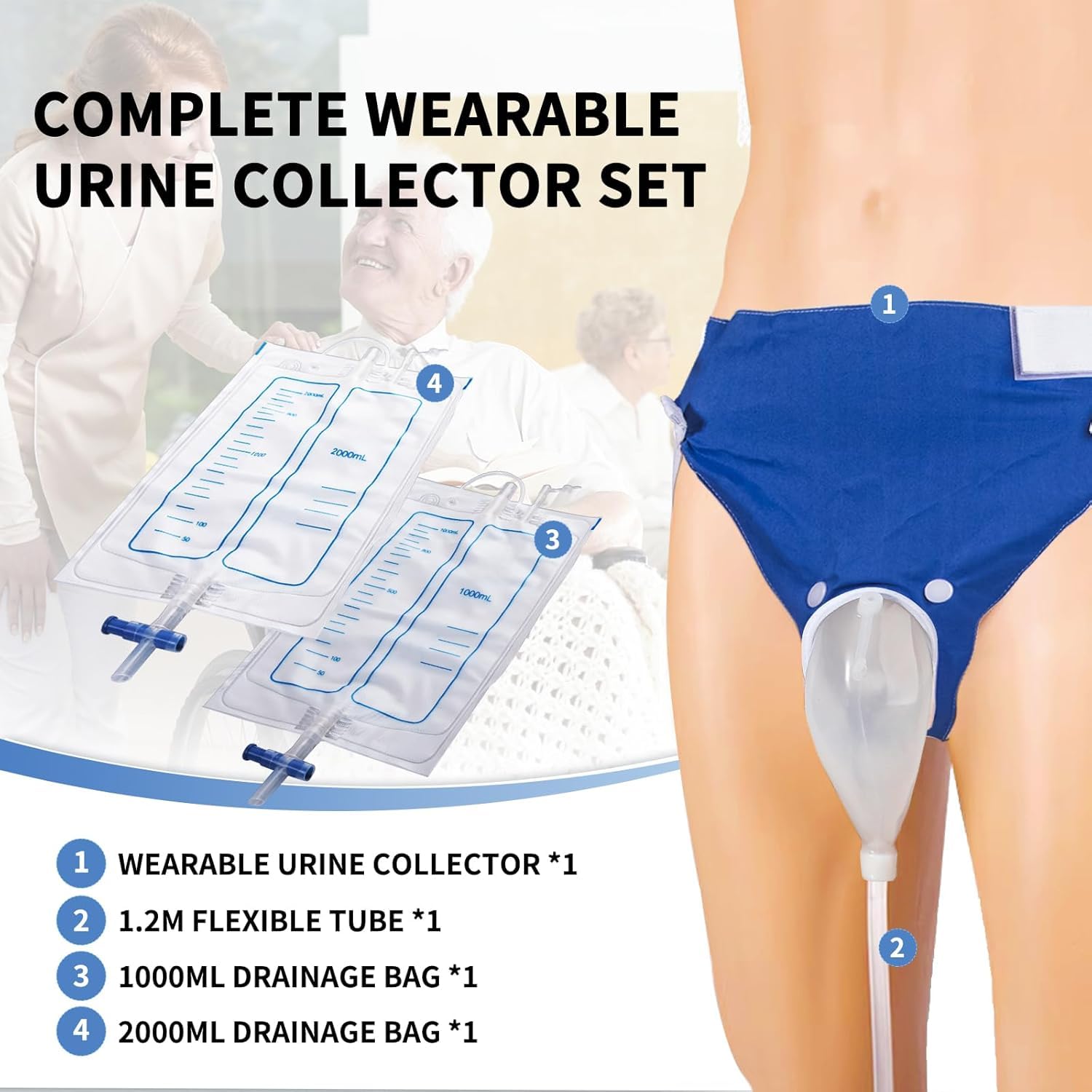 RAJry Portable Reusable Adjustable Silicon urine collector for Elderly men bed patients wearable urine bag for men urine drainage bag system for Adults male bedridden elderly (Men (Free Size) 4