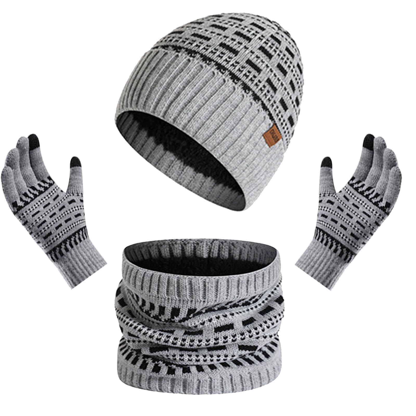 Baynetin3Pcs Winter Beanie Hat Scarf and Touch Screen Gloves Set Warm Knit Skull Cap, Winter Warm Accessories Sets for Outdoor Sports Unisex