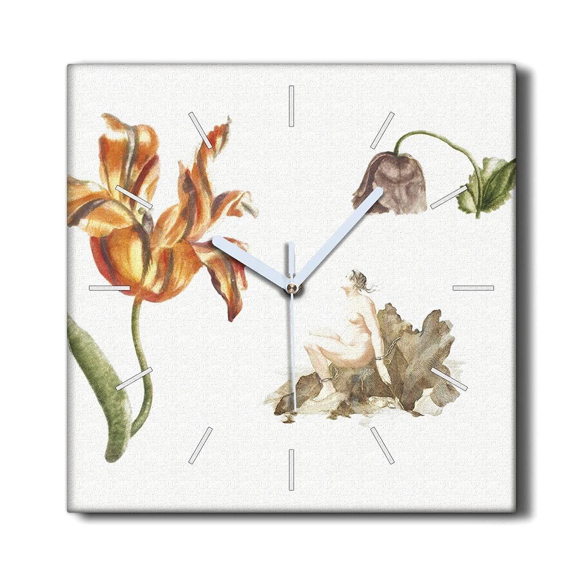 Horloge sans tic-tac 30x30cm fleurs vintages sur toile pour un salon zen