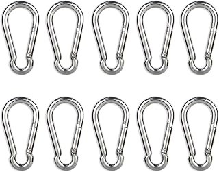 CAIDMOS 10-Pack 2.36" 304 Stainless Steel Locking Carabiners - 270lb Spring Clips for Camping, Hiking, Plant Hanging
