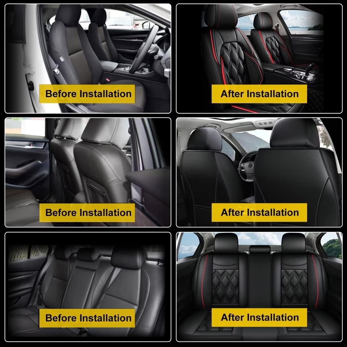 AOMSAZTO Car Seat Covers,Full Set 5 Seats Custom Fit for Ford Escape 2001-2026,Leather Carseat Automotive Cushion Covers Seat Protector,Airbag Compatible Waterproof Black
