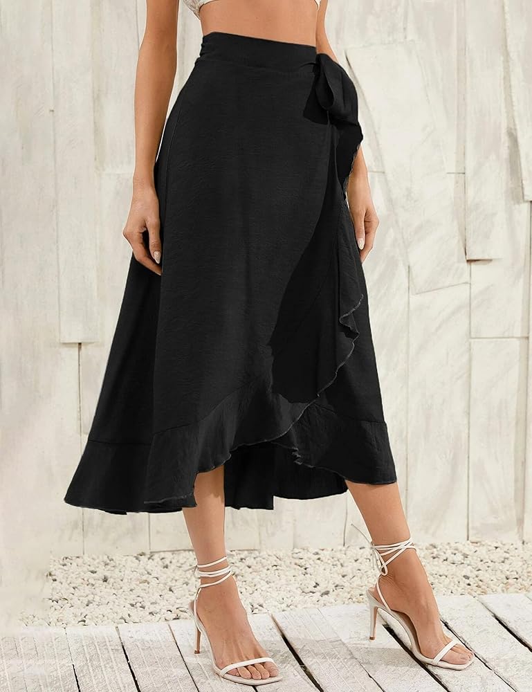 Amazon.com: AliChan Women Summer High Waist Wrap Ruffled Side Slit