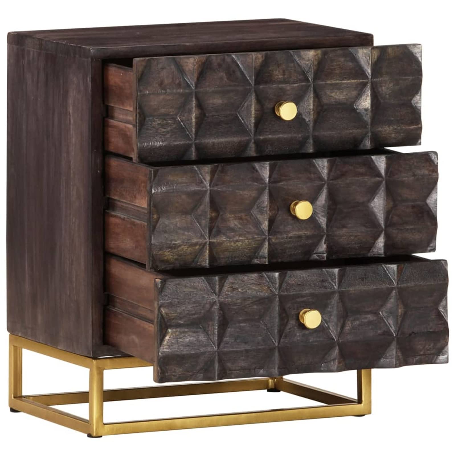 Mesitas de noche de madera maciza de mango de color negro, 40 x 30 x 50 cm