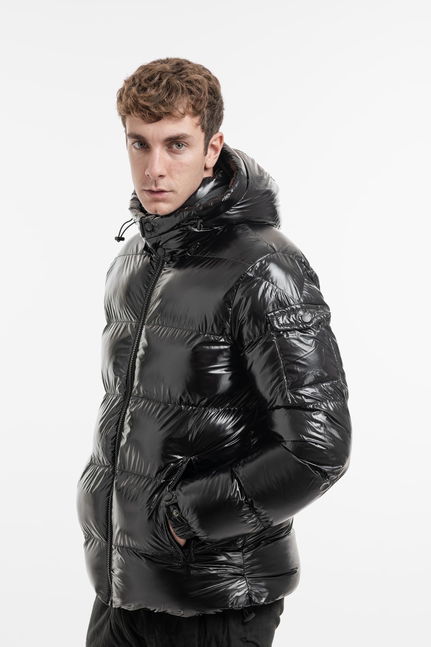 TONY BACKER Giubbotto Giacca Corto Piumino Pesante Invernale Lucido Uomo Antivento Impermeabile con Cappuccio staccabile 2615