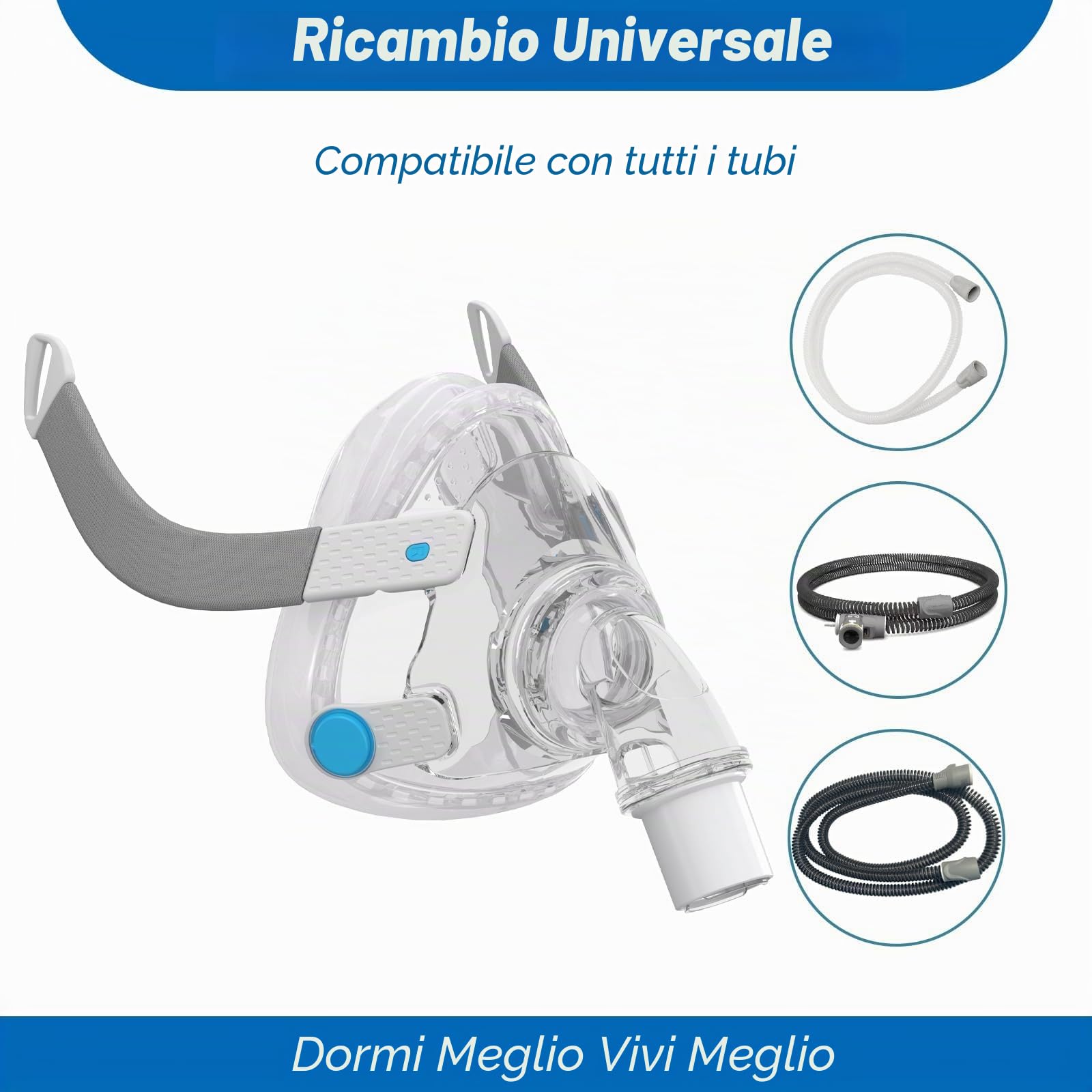 Sistema telaio di ricambio F20 per ResMed AirFit F20, set di ricambio per maschere facciali – Include maschera F20 (media), fascia per la testa, sistema di telaio CPAP, guarnizione senza perdite e